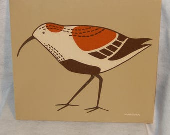 MARUSHKA Original Vintage BIRD Sandpiper Stretched Canvas Fabric Wood Linen 16" ~Free Shipping