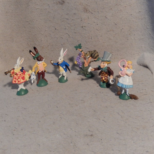 Set 6 ALICE In Wonderland 1990 Hamilton Figures PVC Hatter Rabbit Cat Heart PVC ~Free Shipping