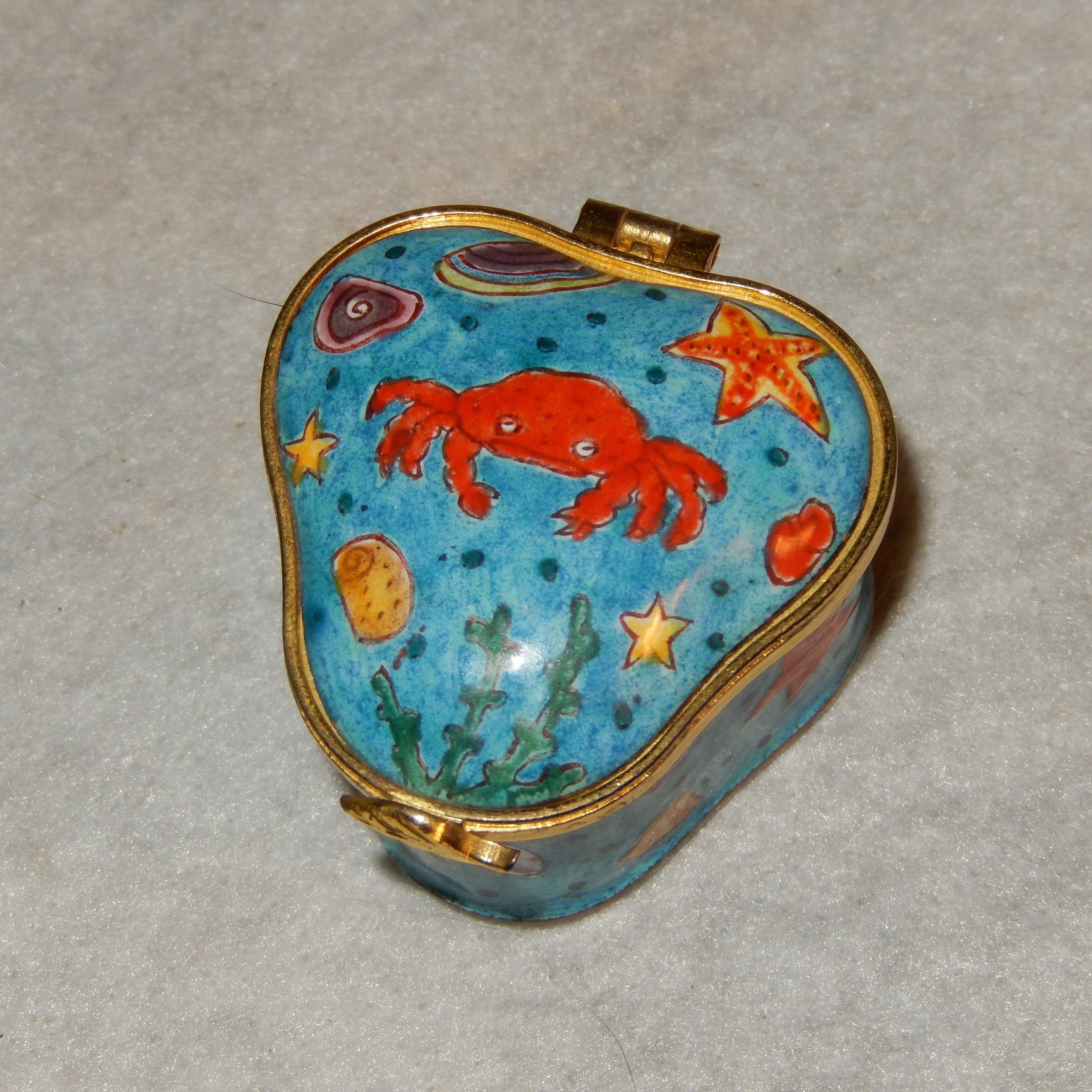 Snuff Box Sea Shells Empress Arts Enamel BEACH Starfish CRAB Trinket Box Snuff Pill ...