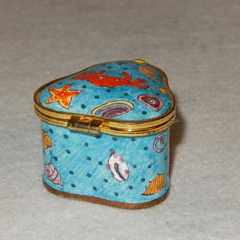 Snuff Box Sea Shells Empress Arts Enamel BEACH Starfish CRAB Trinket Box Snuff Pill ...