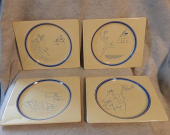 Complete Set 4 BIARRITZ Royal Staffordshire CRUISEWARE Art Deco Plates Cliff ~ FREE Shipping