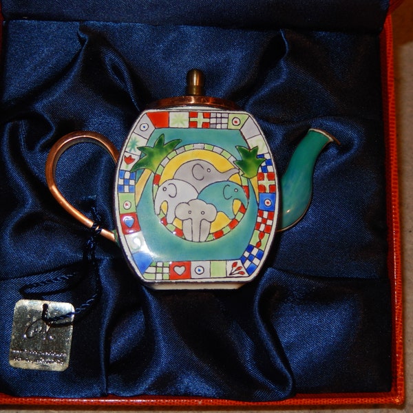 Charlotte di Vita Numbered Edition ELEPHANT Enamel Teapot Watering Hole Trade MIB ~ Free Shipping
