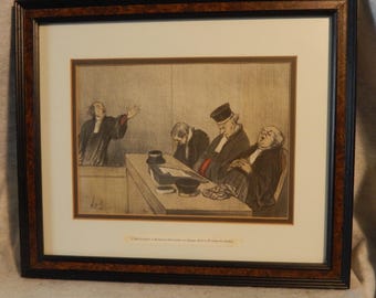 H Honore Daumier Framed Print Justice Satire Court Trial Sleeping 19th Century~ Free Shipping