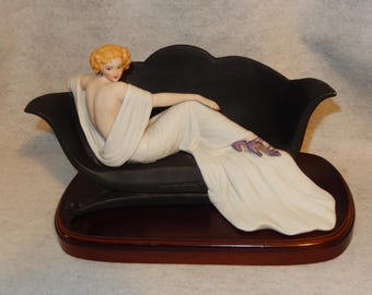 1984 Louis ICART Figurine "Le Sofa" Art Deco Porcelain Wood Base Limited Edition ~ Free Shipping