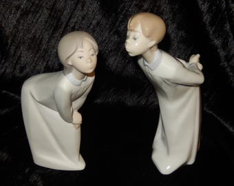 2 Pair LLADRO Blowing Kisses Goodnight Boy Girl 4873 4869 Retired Nightshirt ~ Free Shipping