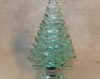 Large Mark & Judy GLOCKE Stacked CHRISTMAS Tree Hand Signed Art Glass Figure Sculpture ~ FREE Shipping