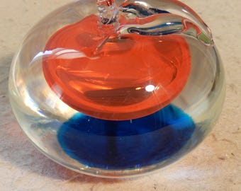 Vintage Barbibi Murano Sommerso APPLE Orange Blue Art Glass Figure Paperweight ~ Free Shipping
