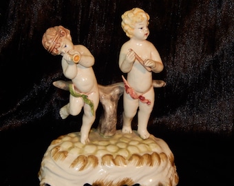 BASSANO Italian Porcelain Cherub PUTTI Figurine Italy Classic Capodiamonte Pair ~Free Shipping