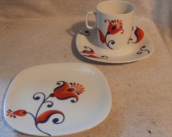 3 Pc BLOCK Langenthal Transición FLOWER Cup Saucer Desert Plate MCM Mod Modern - Envío gratis