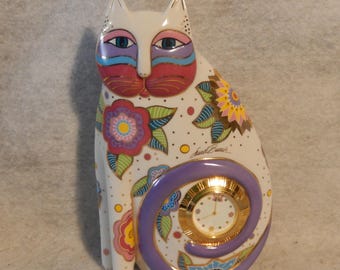 LAUREL BURCH Cat Franklin Mint Porcelain CLOCK Figurine 1996 Original Vintage ~Free Shipping