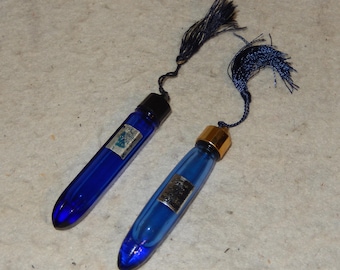 Lot 2 Vintage EVENING In PARIS Cobalt Blue Vial Flask Miniature Bottles Perfume  ~FREE Shipping