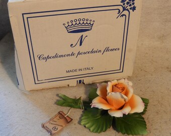 Authentic Perfect Vintage CAPODIMONTE Bisque Porcelain PEACH ROSE Flower  ~Free Shipping