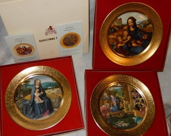 Lot 4 PICKARD Christmas 24 KT Gold Limited Edition Plates Madonna 1978-80 ~Free Shipping