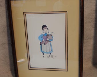 1987 P Buckley Moss SIGNED BETTY Girl With Teddy Bear Rare Framed Lim Ed Matted ~ Free Shipping