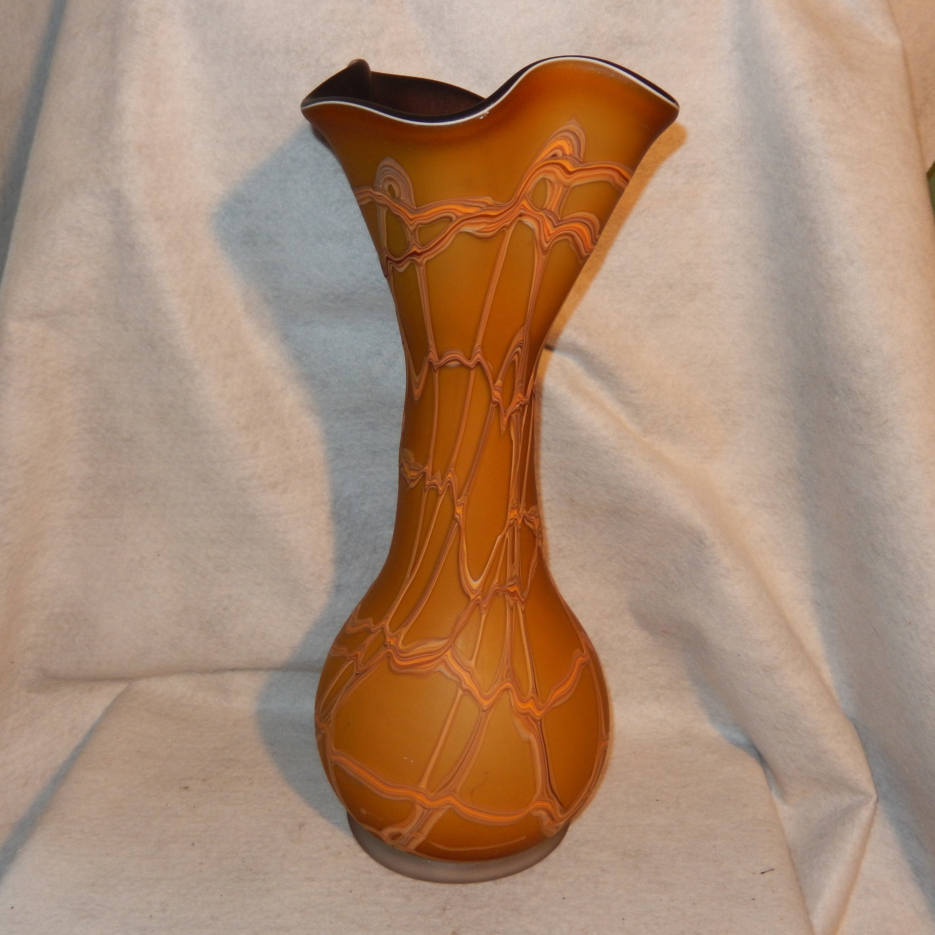 Large Essie ZAREH Russian Art Glass Vase SATIN Abstract Hand Blown