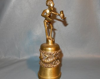 6.5" ASHANTI Bronze Figurine Bell Gold Weight Figure Asanti Brass Alligator Art ~ Free Shipping