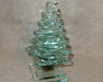 Mark & Judy GLOCKE Stacked CHRISTMAS Tree Hand Signed Art Glass Figure Sculpture 5" ~ FREE Shipping