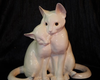 ANTHONY Freeman McFarlin WHITE Pair Cats Siamese Pottery MCM Vintage Large ~Free Shipping