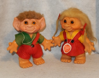 Pair 2 Original DAM THINGS Troll Pointed Ears Couple Boy Girl 7" Felt Clothes Tag~Free Shipping!