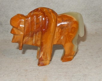 4.75" Hand Carved Banded Onyx BUFFALO Bison Figure Fetish Polished Stone Animal~ Free Shipping
