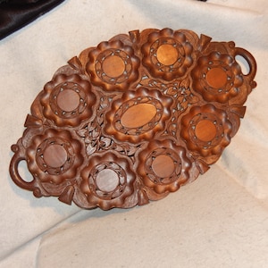 24&quot; Black Forest Carved Wood Tray Reticulated Antique Pierced Carving Serving~ Free Shipping!