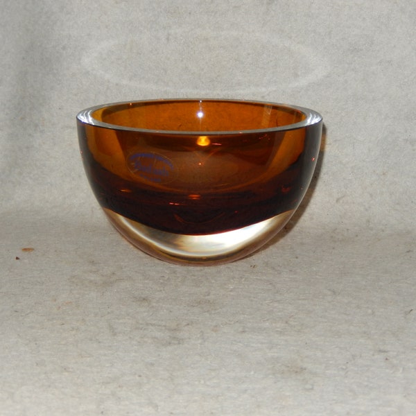 Signed J BADASH Heavy Sommerso Art Glass Bowl AMBER Cased Crystal Poland Vase ~Free Shipping