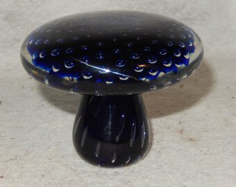 Vintage Art Glass MUSHROOM Cobalt BLUE Paperweight MCM Controlled Bubbles Viking  ~Free Shipping