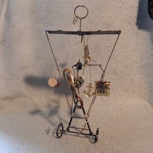 WRONG BROS Flying Machine Welded Metal PLANE Art Sculpture Brutalist Fantasy 11&quot;  ~Free Shipping