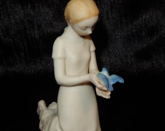 CYBIS Porcelain Girl Bird First Flight Figure Bluebird USA Bisque ~Free Shipping