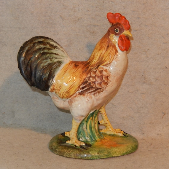 Farmhouse Decor Ceramic Chicken Statue Brown Majolica Glaze Vintage Large Chicken Hen Figurine