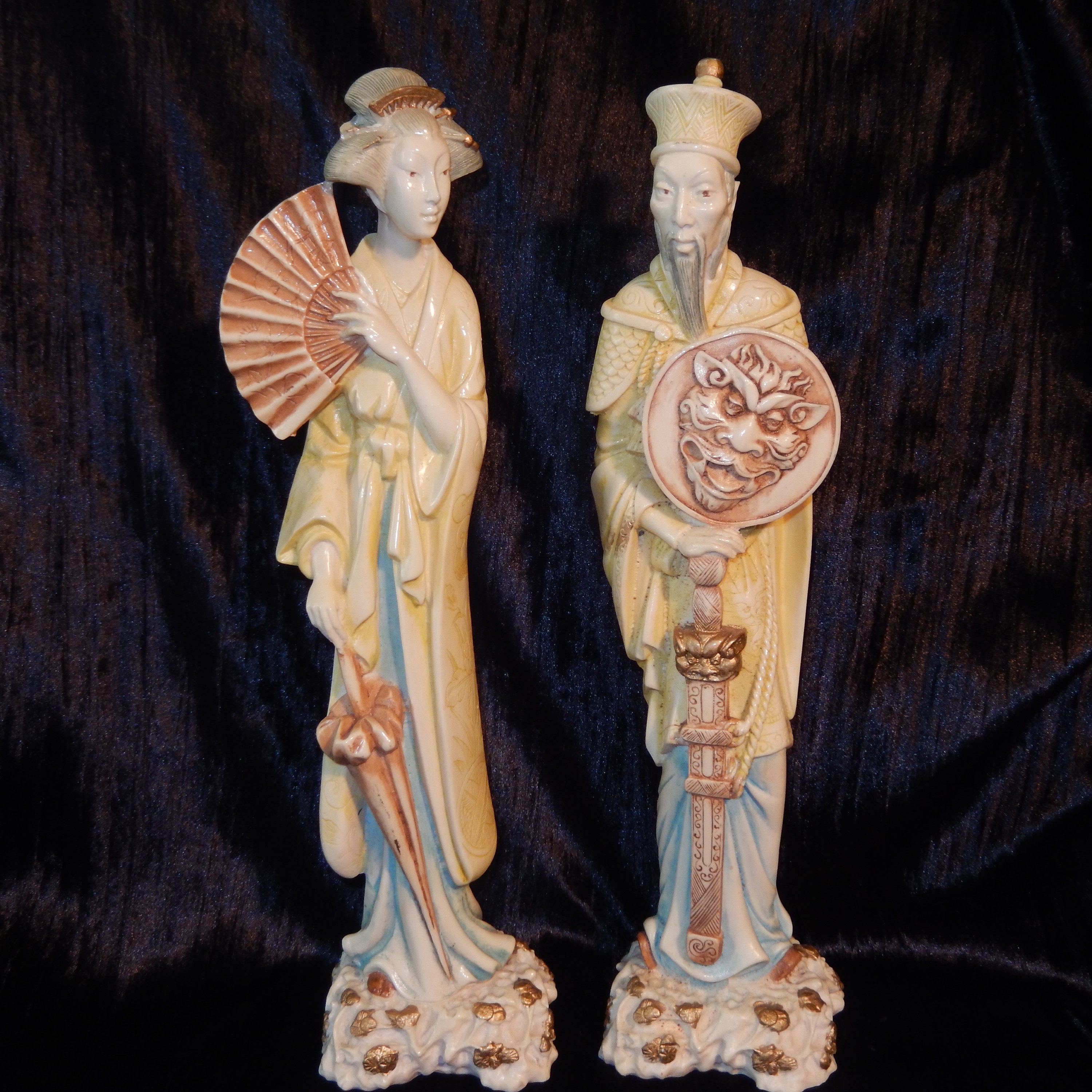 Pair Tall Resin Oriental Figure Geisha Elder Maiko Japanese