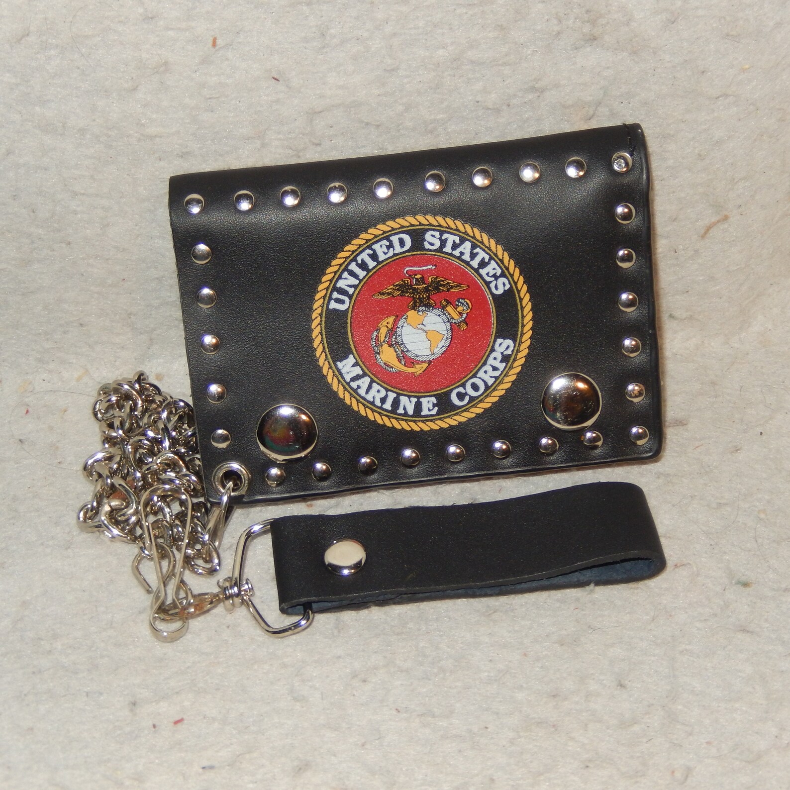 USMC Chain Wallet Black Leather Biker Trucker Trifold MARINE Etsy