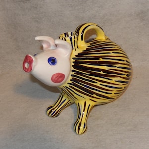 LARGE Arnart Art Pottery Whimsical PIG Pitcher Jug Striped Bizarre Abstract Form Kitsch ~Free Shipping!