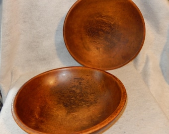 Pair 2 Vintage MUNISING Wood Off Round Dough Bowl Oblong 11" Beech Walnut  ~FREE Shipping!