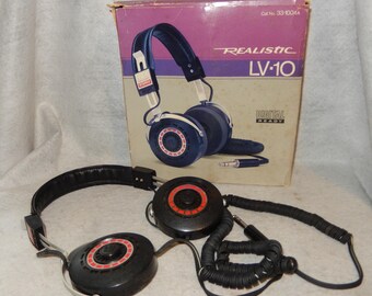 REALISTIC LV-10 Headphones 33-1004A Digital Ready Stereo No Foam 2" Diaphragm ~Free Shipping