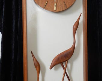 MCM SUPER Rare V.H. WOOLUMS Modern David Shreve Wall Clock Sculpture Walnut Bird ~Free Shipping