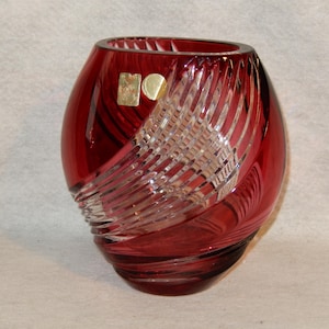 NACHTMANN Bohemian RUBY Red Cut to Clear Vase Glass Heavy Bleikristall ~ Free Shipping