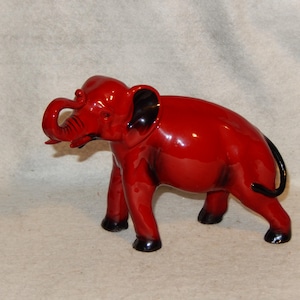 Rare Royal Doulton FLAMBE Glaze ELEPHANT Red Black Sculpture Figure Porcelain ~Free Shipping