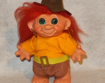 Vintage THOMAS DAM Thing HIPPIE Troll Red Hair Blue Eyes Hat Earrings Bank ~Free Shipping!