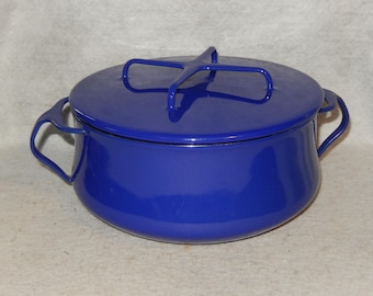 VINTAGE Blue DANSK Enamel Large Casserole Dutch Oven Lidded Pot Kobenstyle 3 Qt ~ Free Shipping