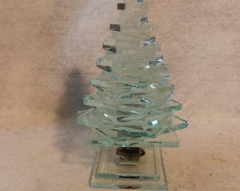 Mark & Judy GLOCKE Stacked CHRISTMAS Tree Hand Signed Art Glass Figure Sculpture 7" ~ FREE Shipping