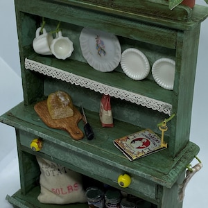 miniature filled dollhouse Victorian kitchen cabinet