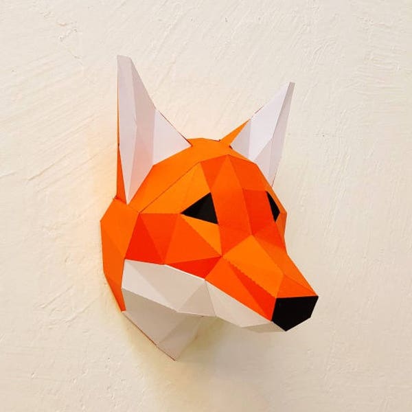 Trophée Origami 3D, tête de renard à monter soi-même, KIT DIY. Décoration intérieure