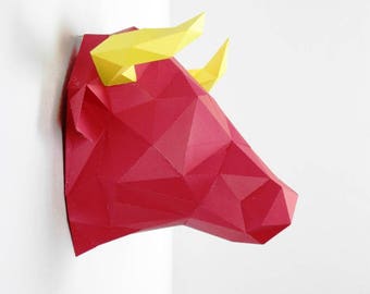 Trophée tête de Taureau, DIY kit. Taureau en papier DIY. Home decoration