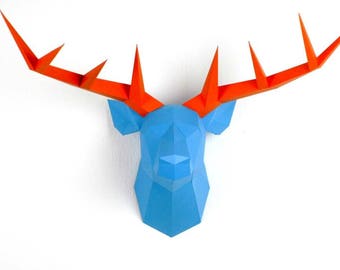 Deer head trophy, DIY kit. DIY paper deer. Home decoration.