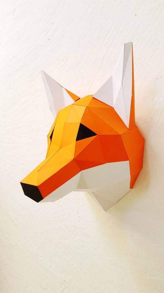3d Origami Trophy Fuchs Kopf Um Sich Selbst Zu Reiten Diy Kit Innenausstattung