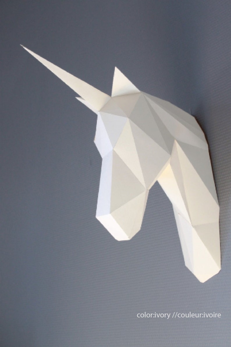 Papercraft Unicorn Head Trophy Faux Taxidermy Diy Kit Animal Etsy