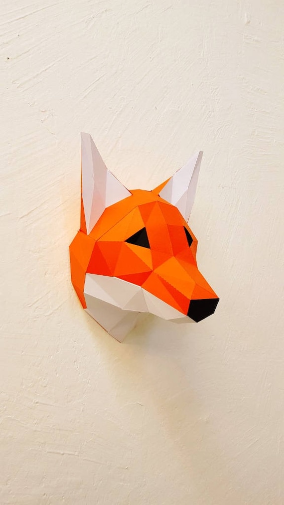 3d Origami Trophy Fuchs Kopf Um Sich Selbst Zu Reiten Diy Kit Innenausstattung