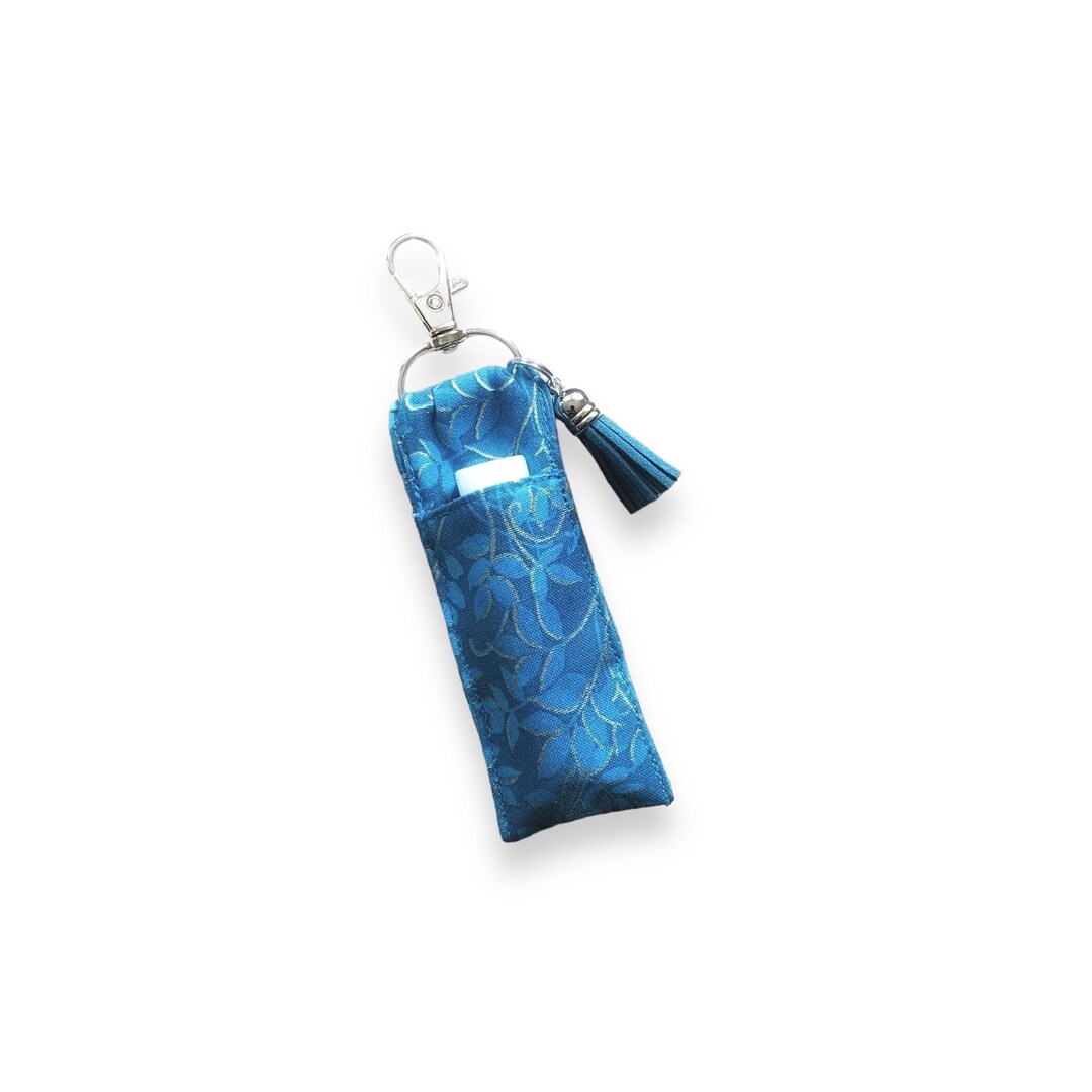 Blue and Gold Fabric Lip Balm Holder Keychain Chapstick Etsy