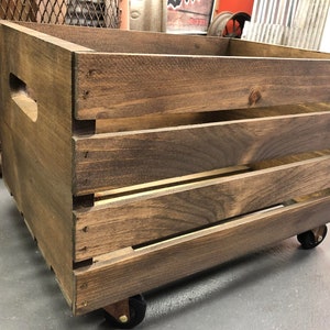 Dark Walnut Storage Crate on Wheels Home Decor - Wooden Crate with Casters for Storage - Furniture Crate on Wheels
